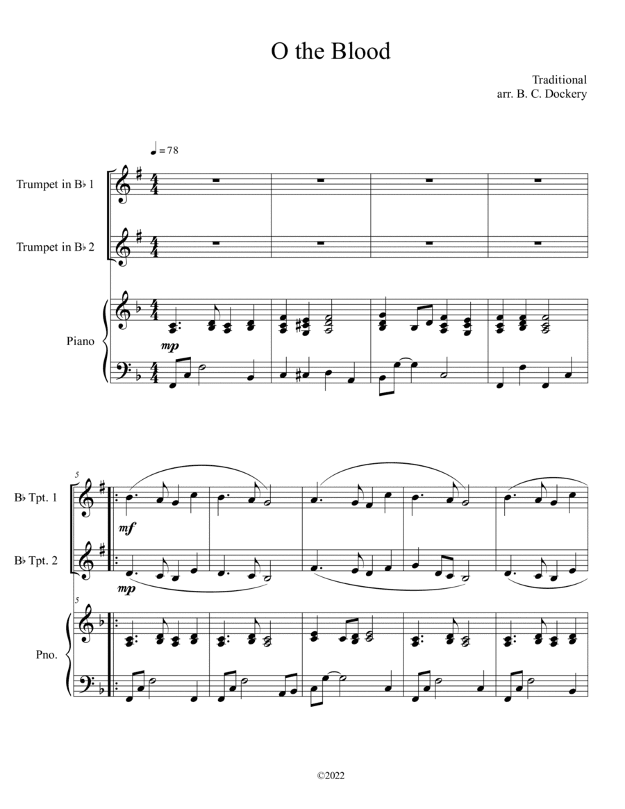 O the Blood (Trumpet Duet with Piano Accompaniment) (arr. B. C. Dockery)