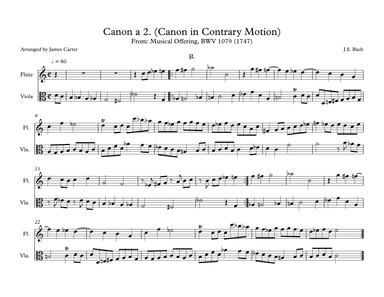 Canon in Contrary Motion II from Musical Offering for Flute & Viola Duet (arr. J.W. Carter)