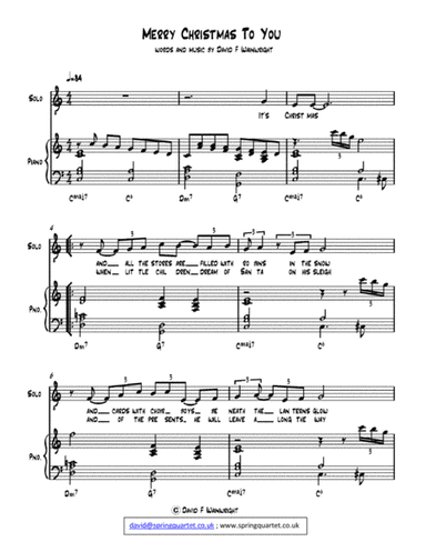 Merry Christmas To You for solo voice and piano