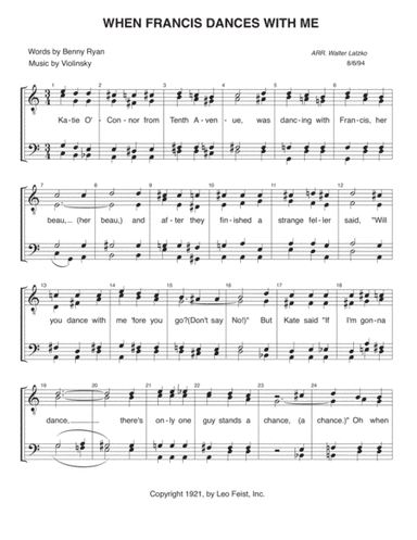 WHEN FRANCIS DANCES WITH ME (arr. Walter Latzko)