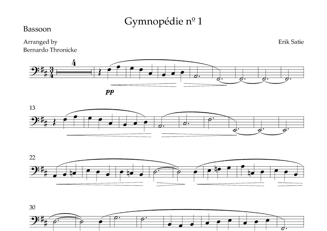 Gymnopédie nº 1 - For Basson (arr. Bernardo Thronicke)