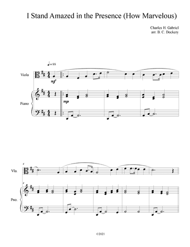 I Stand Amazed in the Presence (How Marvelous) for Viola Solo with Piano Accompaniment (arr. B. C. Dockery)