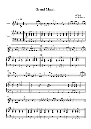 Grand March (Aida), Giuseppe Verdi, For Violin & Piano (arr. Eugene Egorov)
