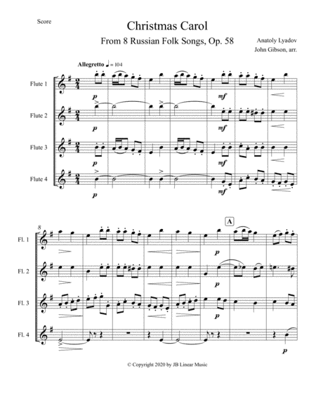 Russian Christmas Carol set for Flute Quartet (arr. John Gibson)