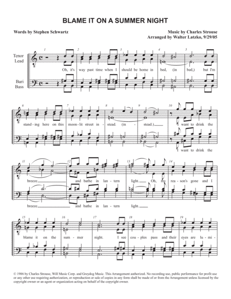 Blame It On The Summer Night (arr. Walter Latzko)
