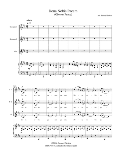 Dona Nobis Pacem (Give Us Peace) - for SSA choir with piano accompaniment (arr. Samuel Stokes)