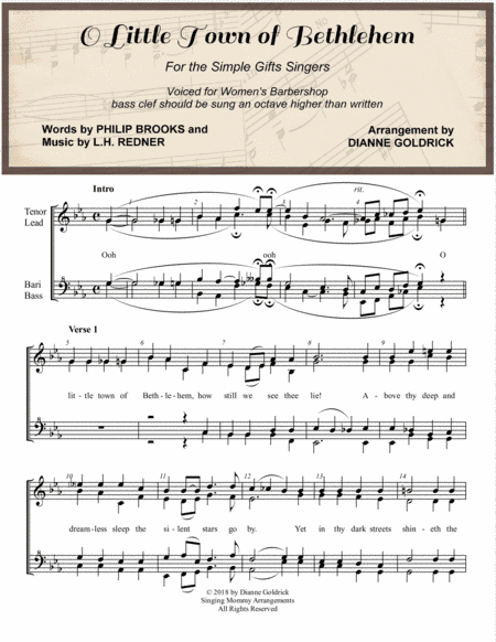 O Little Town of Bethlehem, Women's Barbershop (arr. Dianne Goldrick)