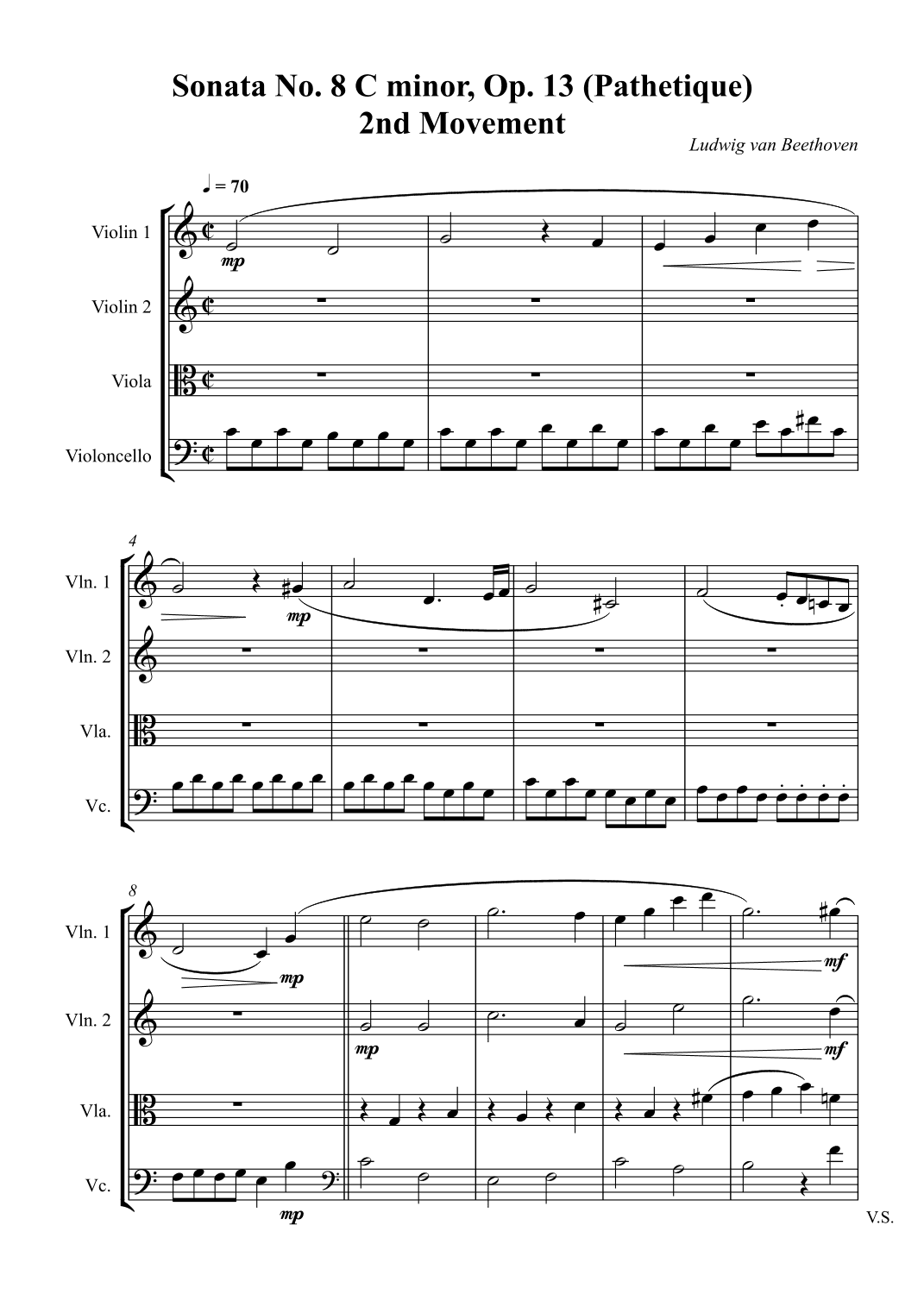 String Quartet - Sonata No. 8 C minor, Op. 13 (Pathetique) 2nd Movement (arr. Wesley S. SIlva)