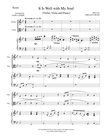 IT IS WELL WITH MY SOUL (Trio - Violin, Viola, Piano with Score and Parts) (arr. Gary Lanier)