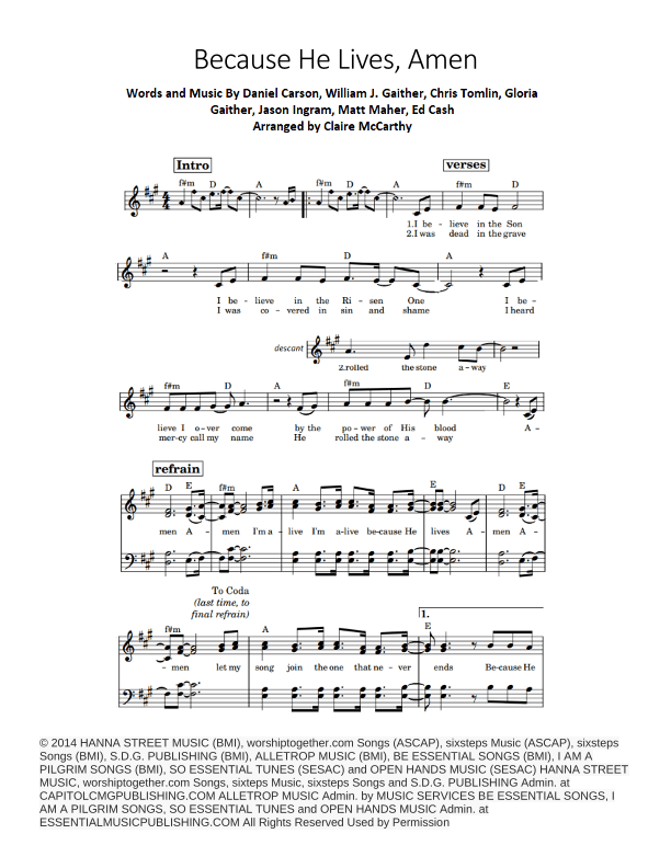 Because He Lives, Amen (arr. Claire McCarthy)