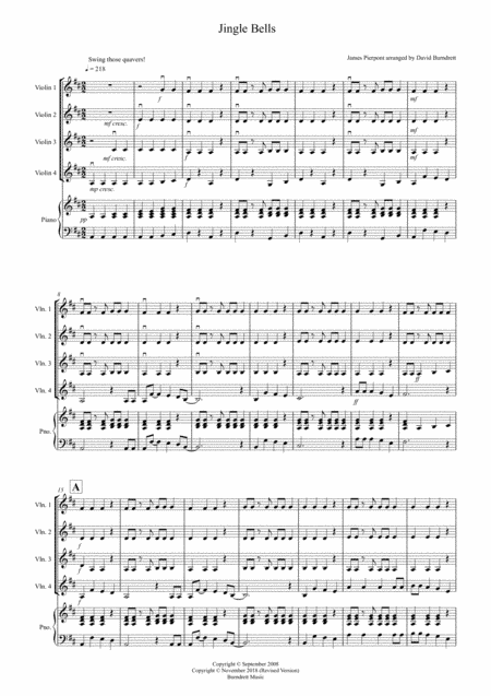 Jingle Bells (Jazzy Style!) for Violin Quartet (arr. David Burndrett)