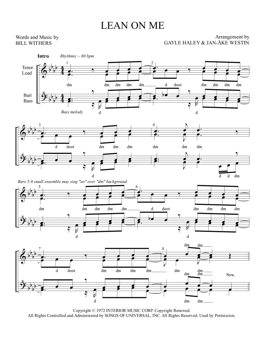 Lean On Me (arr. Gayle Haley & Jan-Ake Westin)