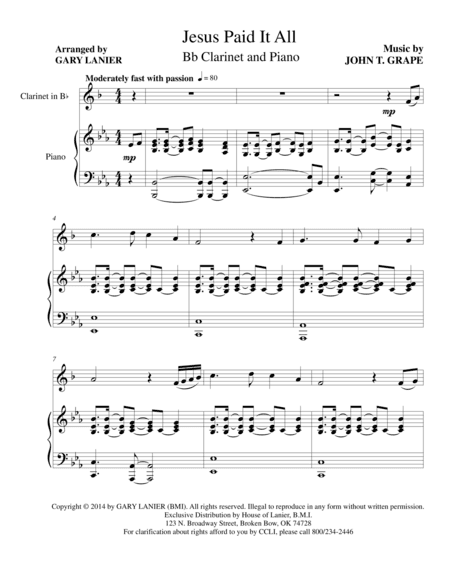 JESUS PAID IT ALL (Bb Clarinet and Piano with Clarinet Part) (arr. Gary Lanier)