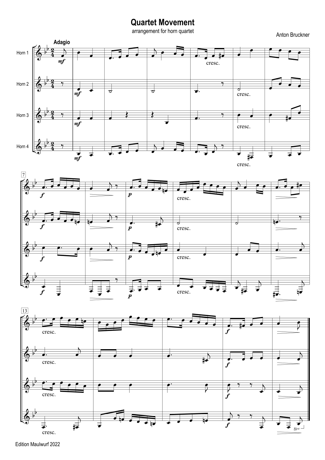 Quartet movement (arr. Edition Maulwurf)