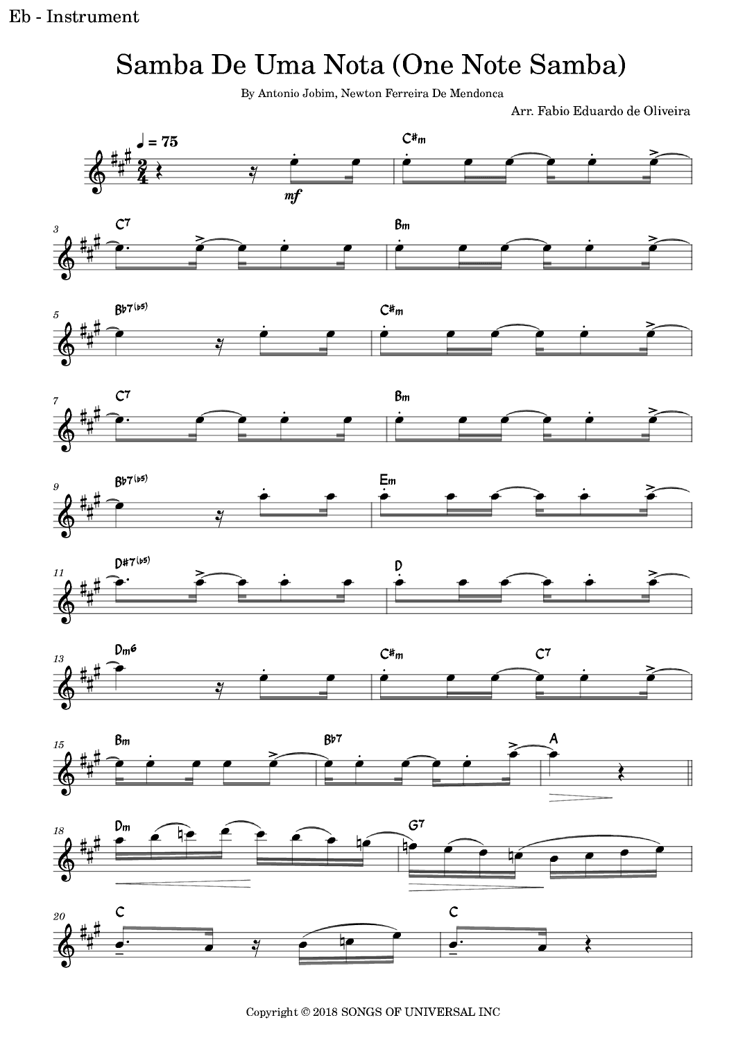 One Note Samba (samba De Uma Nota So) (arr. Fabio Eduardo de Oliveira)