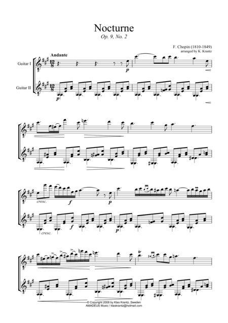 Nocturne Op. 9 No. 2 for guitar duo (abridged) (arr. K. Krantz)