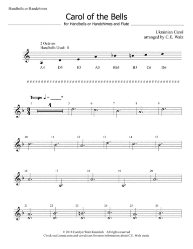 Carol of the Bells for Beginning Handbells and Intermediate Flute (arr. c.e. walz)