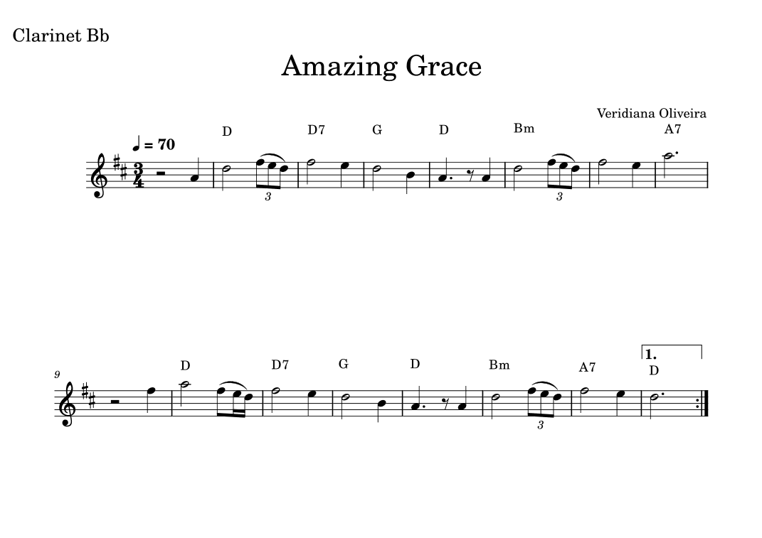 Amazing Grace, for Clarinet, in D major (arr. Veridiana Oliveira)