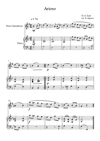 Arioso, Daniel Gottlob Turk, For Tenor Saxophone & Piano (arr. Eugene Egorov)
