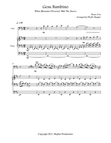 Gesu Bambino - cello + organ (arr. Phyllis Hopper)