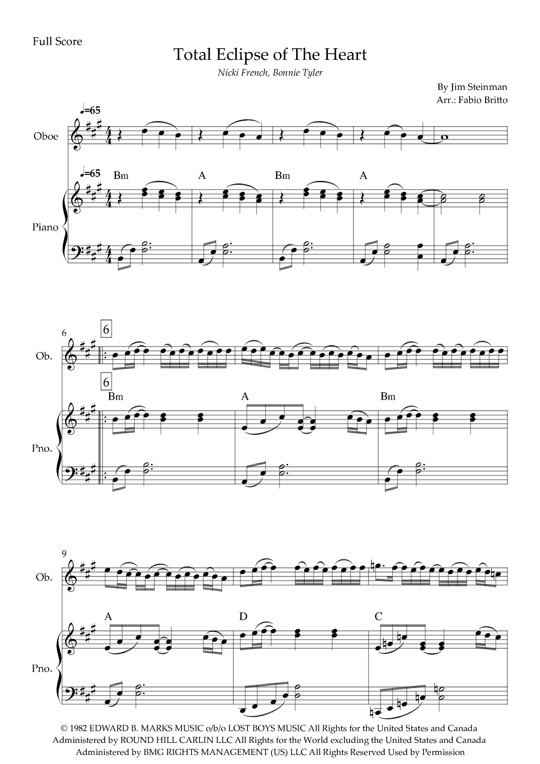 Total Eclipse Of The Heart (arr. Fabio Britto)