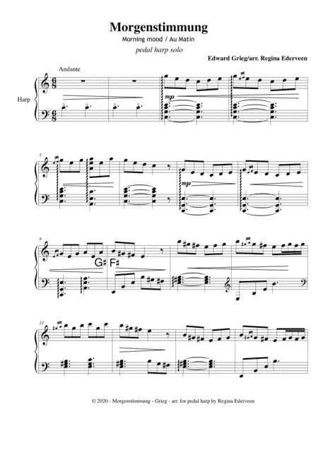 Morgenstimmung (Morning Mood) - Grieg - pedal harp solo