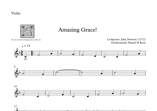 Amazing Grace How Sweet the sound - Easy Violin (arr. Daniel H Rosa)