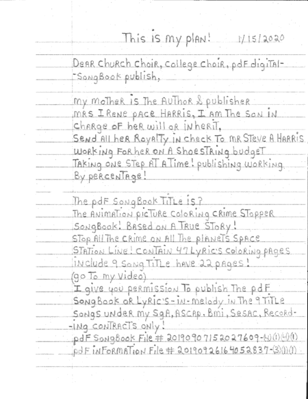 The Animation Picture Coloring Crime Stopper Songbook! Based on a true story