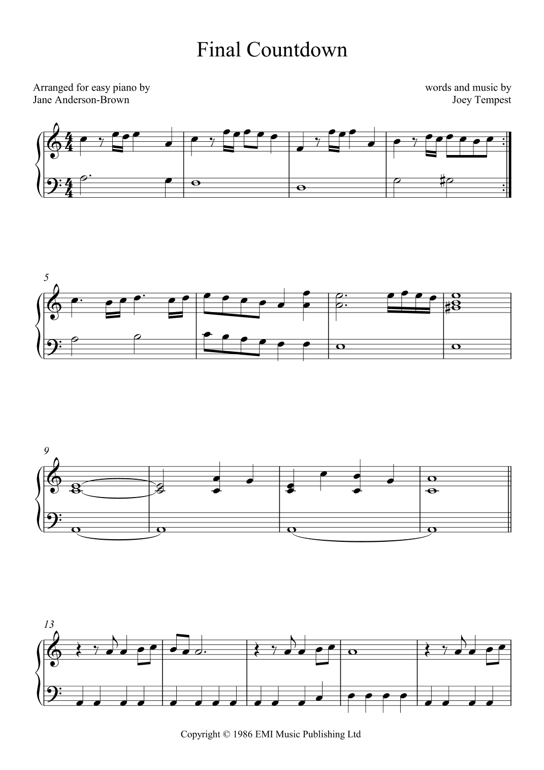 Final Countdown (arr. Jane Anderson-Brown)
