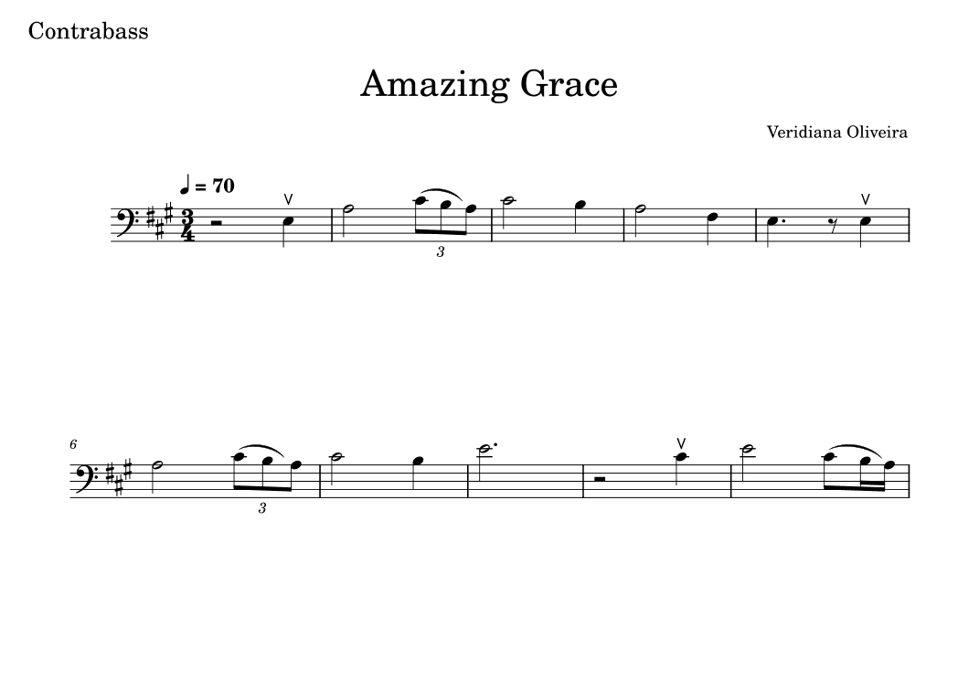 Amazing Grace, for contrabass, in E major (arr. Veridiana Oliveira)