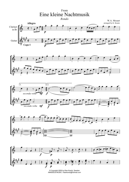 Rondo and Romance (abridged) for clarinet in Bb and guitar (arr. Amadeus Music)
