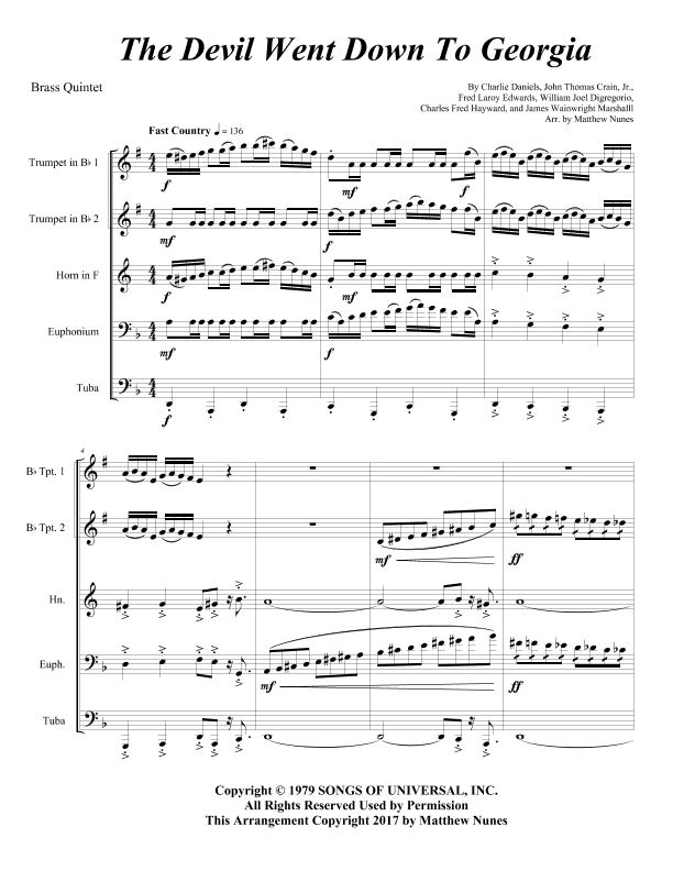 The Devil Went Down To Georgia (arr. Matthew Nunes)