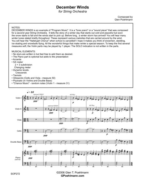 DECEMBER WINDS - ELEMENTARY STRING ORCHESTRA with optional Piano & Percussion