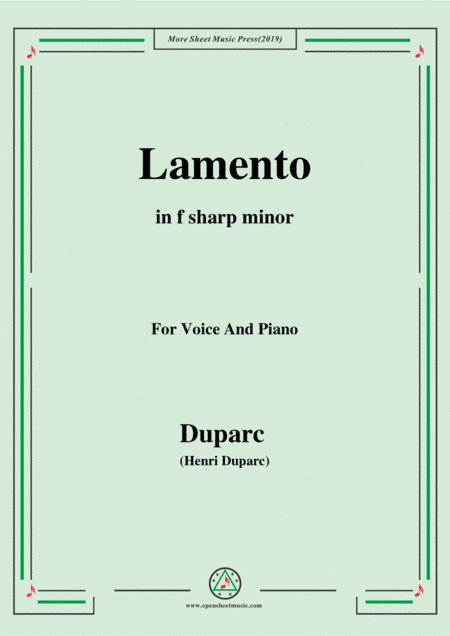 Duparc-Lamento in f sharp minor,for Violin and Piano (arr. MSM)
