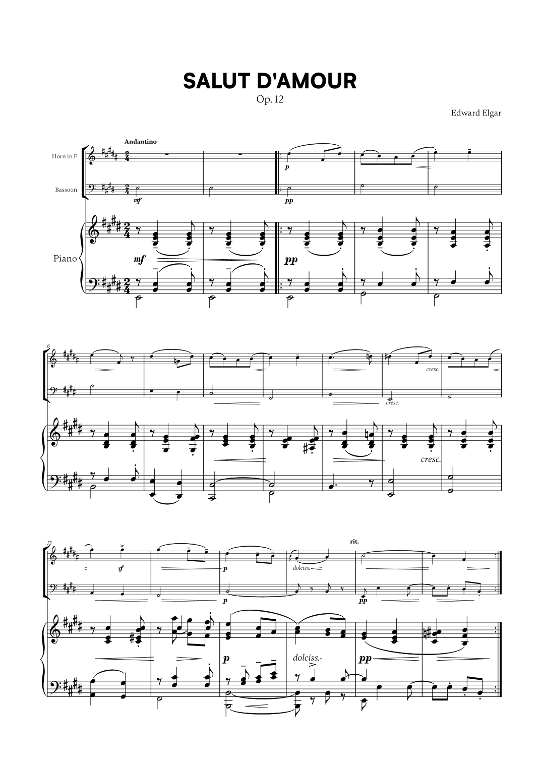 Edward Elgar - Salut d'Amour for French Horn, Bassoon and Piano (arr. Cadenza Editions)
