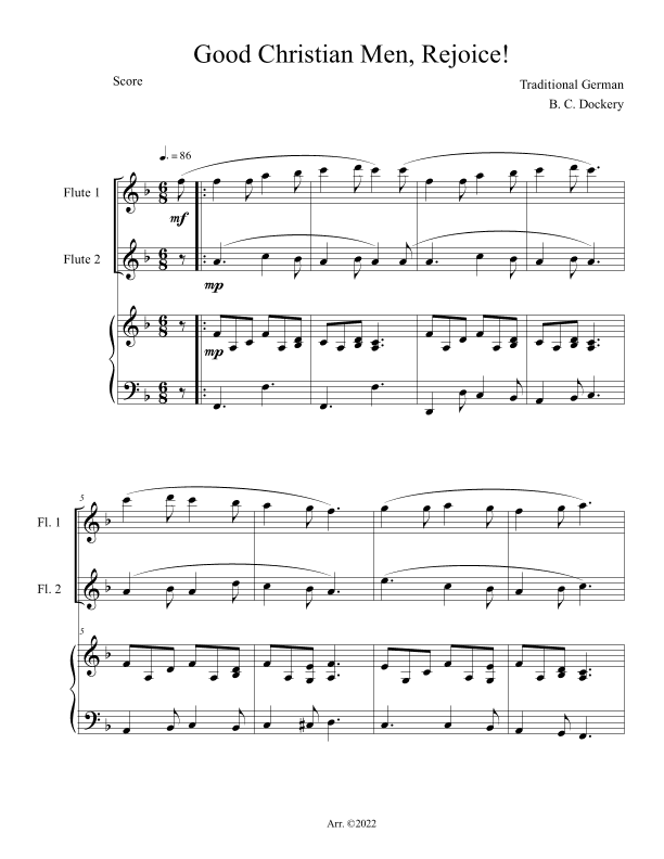 Good Christian Men, Rejoice! (Flute Duet with Piano Accompaniment) (arr. B. C. Dockery)