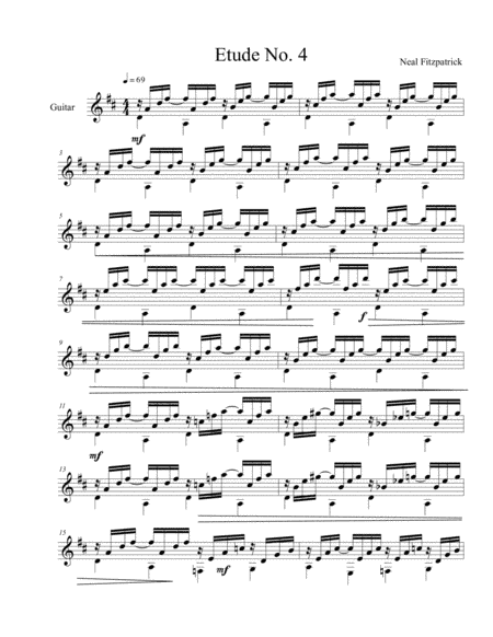 Etude No.4 For Guitar by Neal Fitzpatrick-Standard Notation