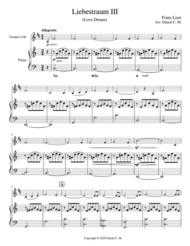 Liebestraum for Bb trumpet and piano (easy) (arr. Daniel C. M.)