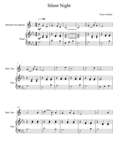Franz Gruber - Silent Night Eb Key (Baritone Saxophone Solo) (arr. André Laitano)