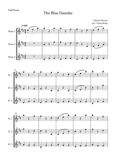The Blue Danube (Waltz by Johann Strauss) for Flute Trio (arr. Fabio Britto)