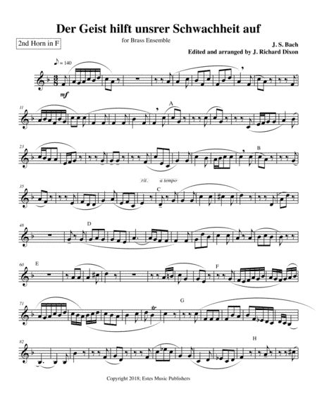 2nd Horn part to Der Geist for brass (arr. J. Richard Dixon)