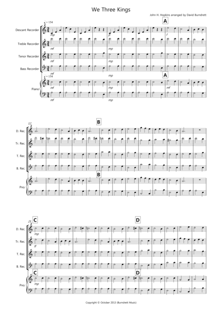 We Three Kings for Recorder Quartet (arr. David Burndrett)