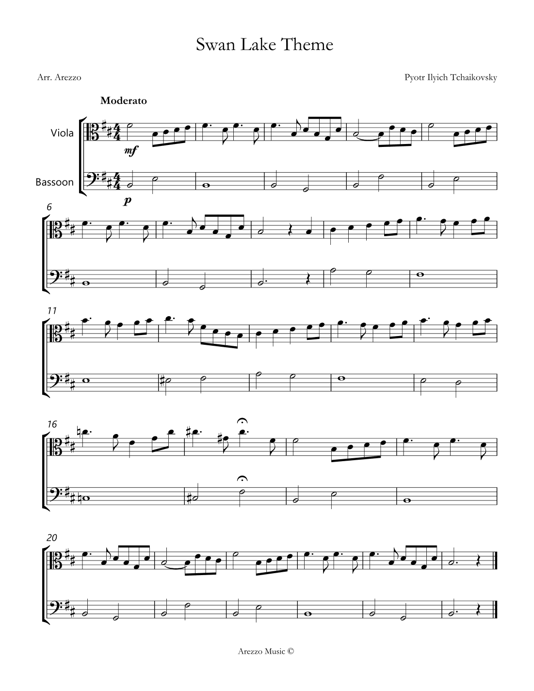 the swan lake theme sheet music for beginners Viola and Bassoon (arr. Arezzo Music)