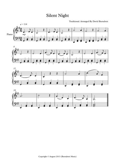 Silent Night for Easy Piano Solo (arr. David Burndrett)