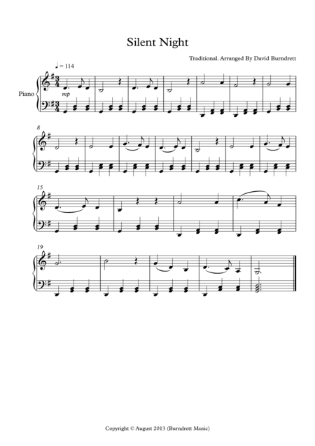 Silent Night for Easy Piano Solo (arr. David Burndrett)