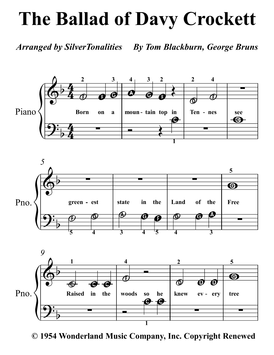 The Ballad Of Davy Crockett (arr. SilverTonalities)