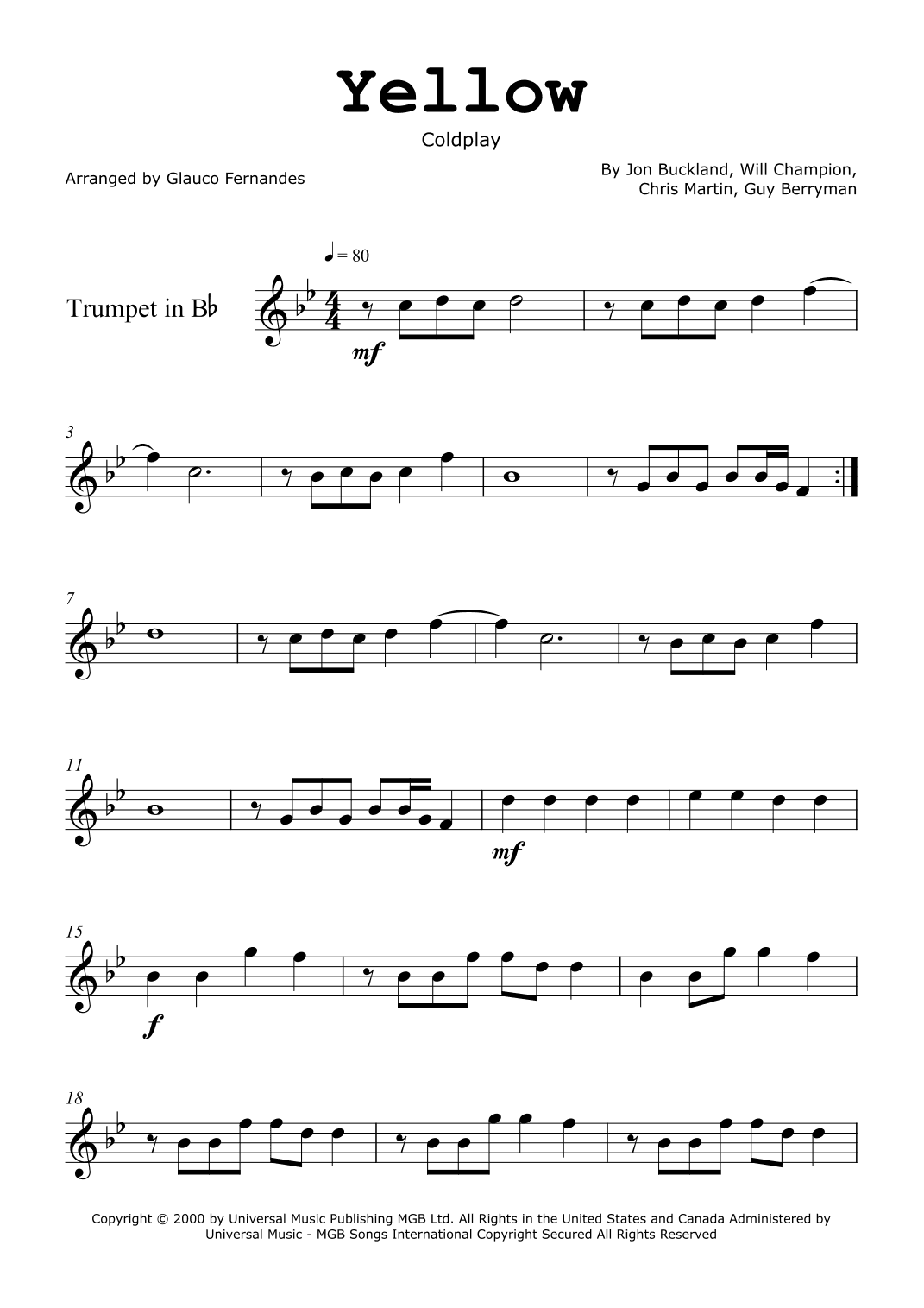 Yellow (arr. Glauco Fernandes)