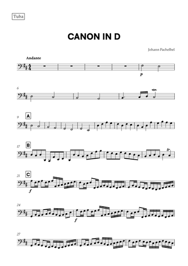 Canon in D (for Tuba) (arr. Cadenza Editions)