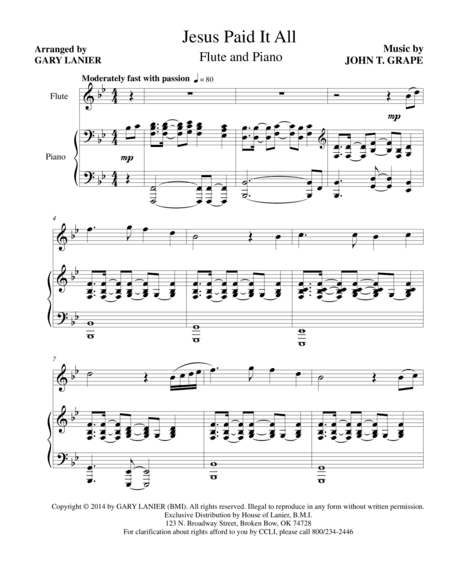 JESUS PAID IT ALL (Flute and Piano with Flt Part) (arr. Gary Lanier)