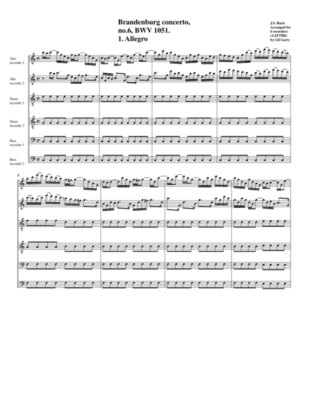 Brandenburg concerto no.6, BWV 1051 (arrangement for 6 recorders) (arr. Gil Garty)